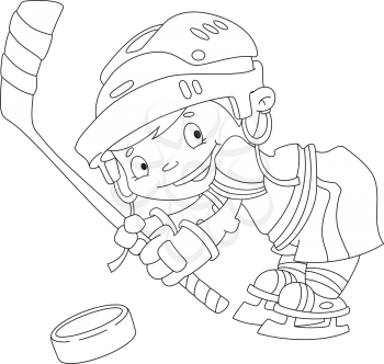 illustration of a funny boy hockey outlined