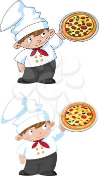 illustration of a small cook with pizza