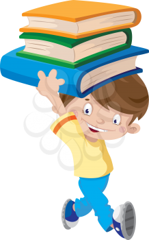 illustration of a laughing boy with books