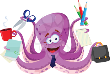 illustration of a octopus with office supplies