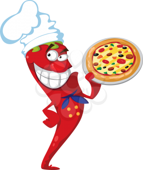 illustration of a pepper cook with pizza