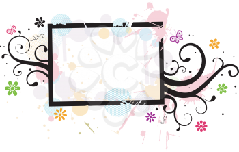 Royalty Free Clipart Image of a Frame With Flowers and Butterflies Around It