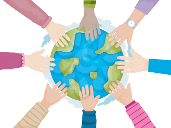 Royalty Free Clipart Image of Children's Hands on Earth