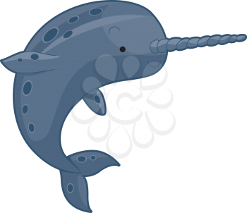 A Narwhal Jumping Out of Water, Isolated against White Background 