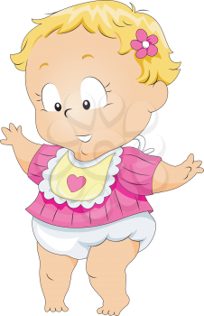 Royalty Free Clipart Image of a Baby Taking First Steps