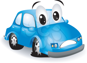 Royalty Free Clipart Image of a Cartoon Car With a Flat Tire