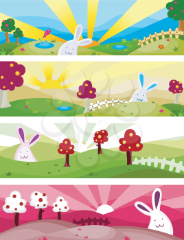 Royalty Free Clipart Image of Four Rabbit Banners