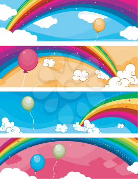 Royalty Free Clipart Image of Four Rainbow Banners
