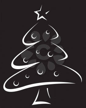 Royalty Free Clipart Image of a White Outline of a Christmas Tree on Black
