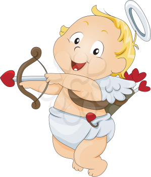 Royalty Free Clipart Image of a Cupid With a Bow and Arrow