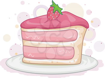 Royalty Free Clipart Image of a Piece of Cake With a Strawberry on Top