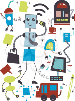Royalty Free Clipart Image of Robot Doodles