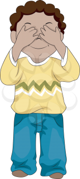 Royalty Free Clipart Image of a Little Boy Covering His Eyes