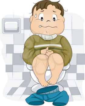 Royalty Free Clipart Image of a Boy on a Tiolet