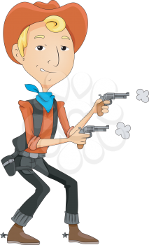 Royalty Free Clipart Image of a Cowboy Shooting Guns