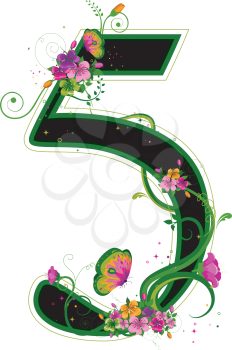 Royalty Free Clipart Image of a Floral Five