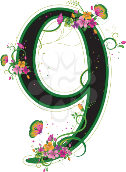Royalty Free Clipart Image of a Floral Nine
