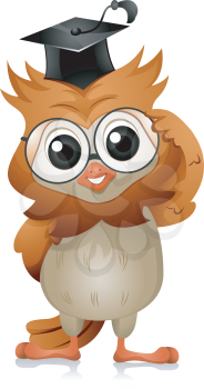 Royalty Free Clipart Image of a Bespectacled Owl Adjusting Its Glasses