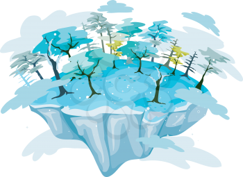 Royalty Free Clipart Image of a Floating Island With Bare Trees