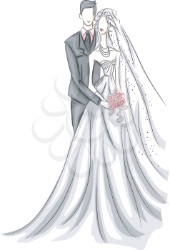 Royalty Free Clipart Image of a Bride and Groom