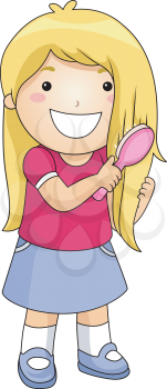 Royalty Free Clipart Image of a Young Girl Brushing Her Hair
