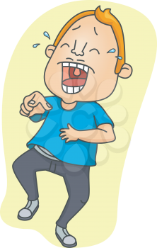 Royalty Free Clipart Image of a Man Laughing So Hard He's Crying