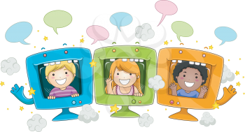 Royalty Free Clipart Image of Children's Face in TVs