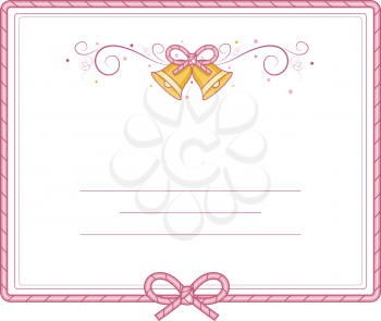 Royalty Free Clipart Image of a Wedding Bell Background With a Pink Ribbon