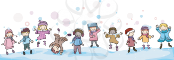Royalty Free Clipart Image of Children Playing in the Snow