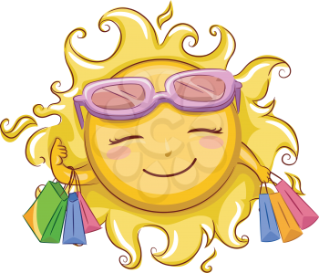 Royalty Free Clipart Image of a Sun With Shopping Bags