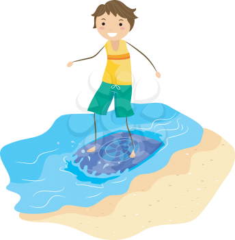 Royalty Free Clipart Image of a Boy on a Skimboard