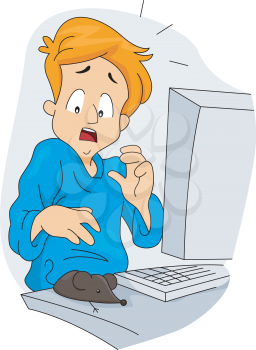 Royalty Free Clipart Image of a Man Surprised to See a Real Mouse