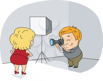 Royalty Free Clipart Image of a Photographer Taking a Woman's Picture