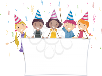 Royalty Free Clipart Image of a Group of Kids Holding a Banner