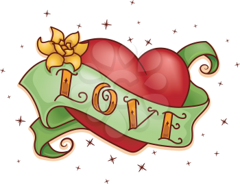 Royalty Free Clipart Image of a Heart With a Love Banner