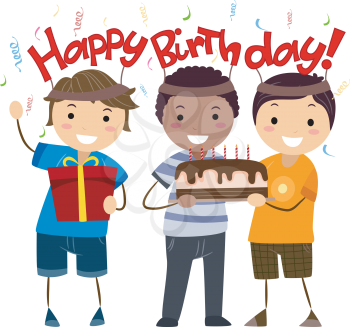 Royalty Free Clipart Image of Children Celebrating a Birthday