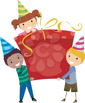 Royalty Free Clipart Image of Children Carrying a Big Gift