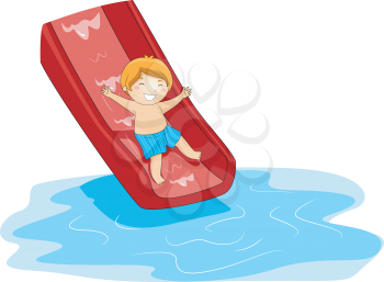 Royalty Free Clipart Image of a Child Playing on a Pool Slide
