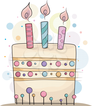 Royalty Free Clipart Image of a Birthday Cake With Three Candles