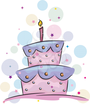 Royalty Free Clipart Image of a Birthday Cake With a Single Candle