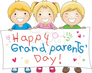 Royalty Free Clipart Image of Children Holding a Grandparents Day Message