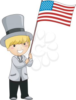 Royalty Free Clipart Image of a Child Waving an American Flag