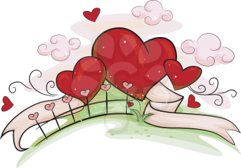 Royalty Free Clipart Image of Hearts Bounds by Ribbon