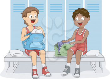 Illustration of Kids in a Locker Room