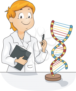 Illustration of a Kid Studying a DNA Model