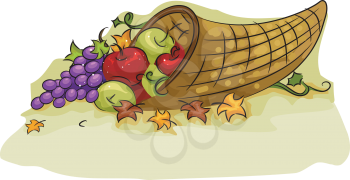 Illustration of a Cornucopia Basket for Thanksgiving