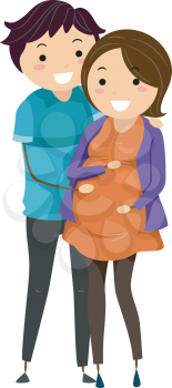 Illustration of a Pregnant Stickwoman and Her Husband