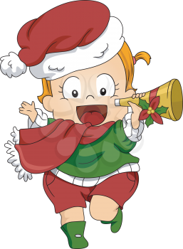 Illustration of a Baby Holding a Christmas Trumpet