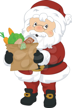 Illustration of Santa Claus Carrying Groceries