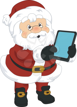 Illustration of Santa Claus Holding a Tablet Computer